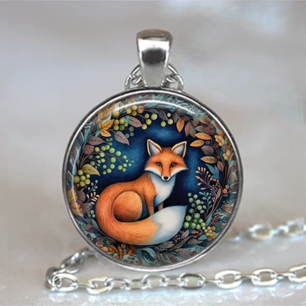 Fox and Grapes necklace, key chain or brooch, fox gift beautiful fox art fairy tale fox forest animal nature lover key ring key fob