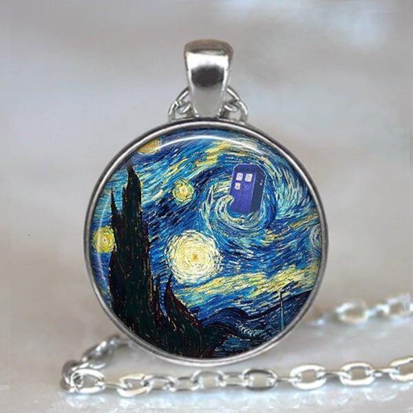 Dr Who Starry Night brooch pin, necklace or key chain, Vincent and the Doctor Dr Who Tardis gift Tardis jewelry keychain key ring G39