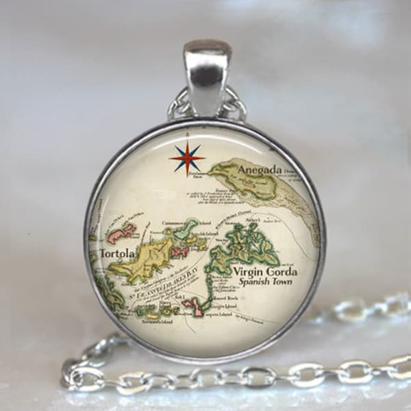 British Virgin Islands map necklace, key chain or brooch, Anegada map gift Tortola Virgin Gorda map Caribbean islands map key ring key fob