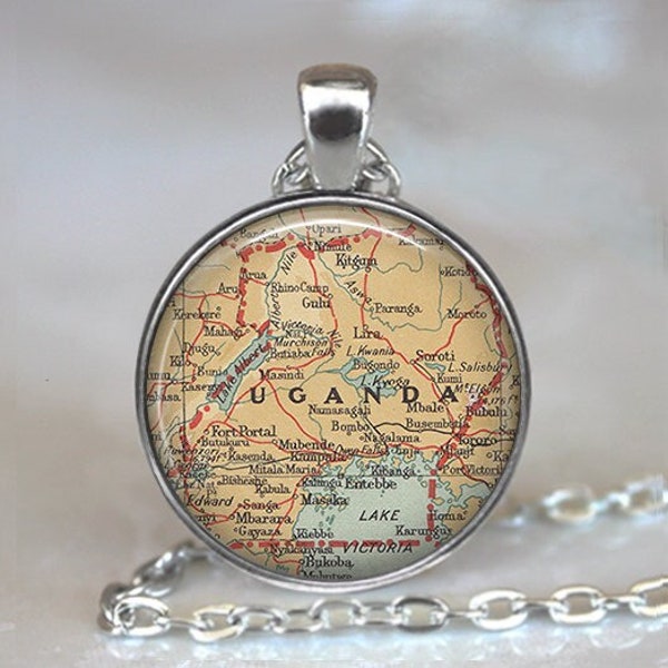 Uganda map necklace, key chain or brooch pin, adoption jewelry adoption gift map gift home country key ring key fob M100
