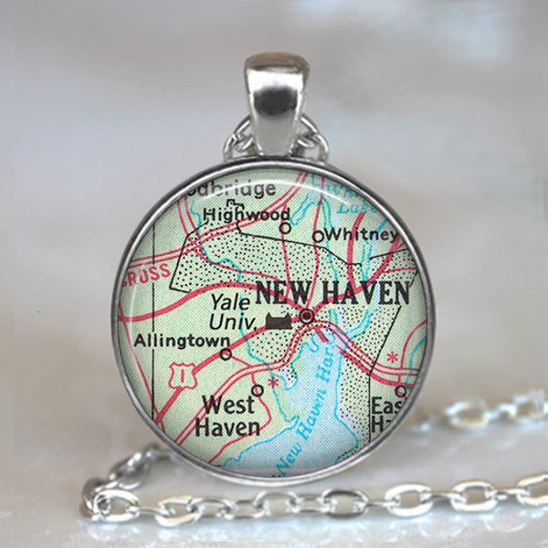 Yale University necklace, key chain or brooch, graduation gift college student gift alumni gift New Haven CT map gift keychain key ring fob