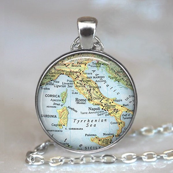 Italy vintage map pendant, Italy pendant Italy necklace Italy map pendant Corsica map jewelry key chain keychain key ring key fob travel