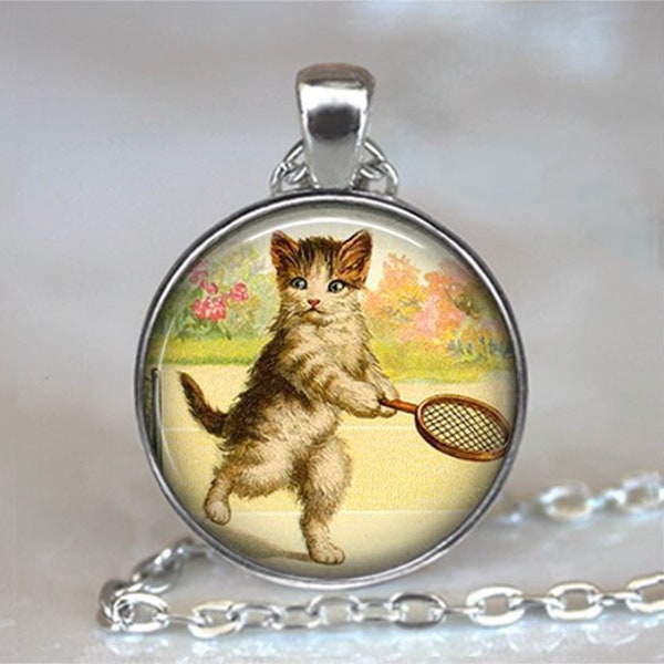Tennis Kitten pendant, cat jewelry, cat necklace, cat jewelry tennis pendant tennis player's gift key chain key ring key fob keychain