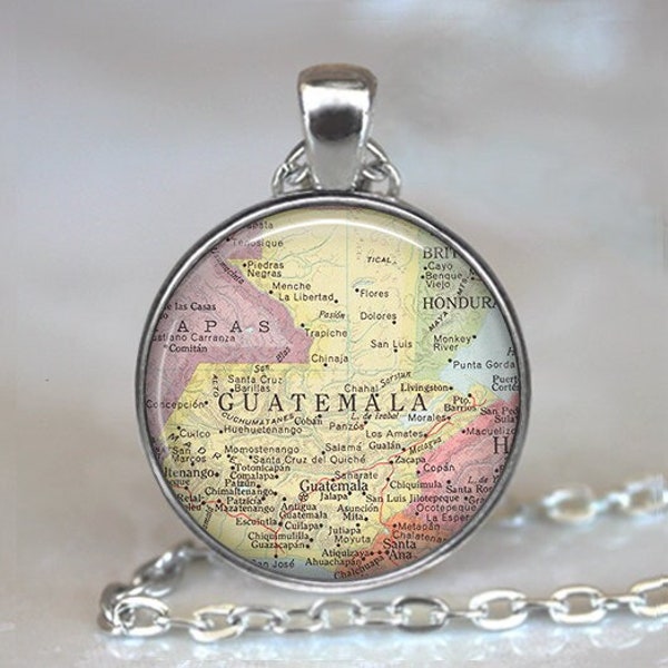 Guatemala map necklace, Guatemala map pendant, Guatemala map jewelry, Guatemala pendant travel map map jewellery key chain key ring fob