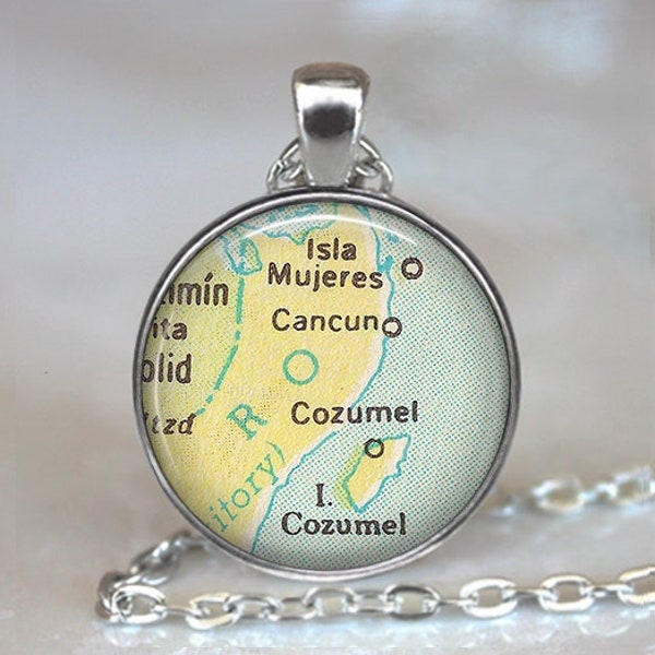 Cancun map pendant, Cancun necklace Cozumel map necklace Cozumel pendant vacation destination travel jewelry travel gift key chain key ring