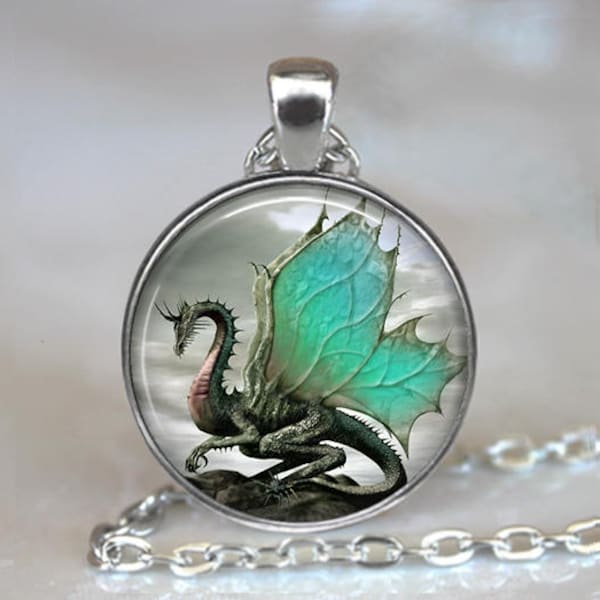 Jade-Winged Dragon necklace, brooch pin or key chain, Jade Dragon gift dragon wing pendant fantasy art necklace key ring key fob