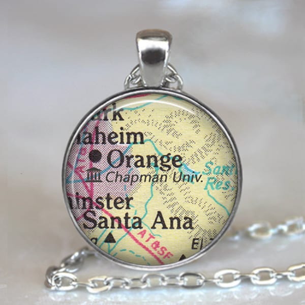 Chapman University map necklace, college pendant graduation gift student or alumni gift Orange CA map Santa Ana California  key chain ring