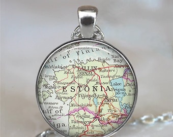 Estonia map necklace, Estonia necklace Estonia map pendant Estonia pendant  vintage map jewelry map key chain key ring key fob