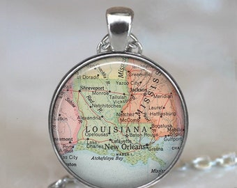 Louisiana map necklace or key chain, Louisiana state map jewelry leaving home gift map keychain key chain key ring key fob