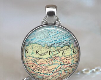 Nepal map pendant, Nepal map necklace Nepal pendant Mt Everest Katmandu map jewelry travel jewelry travel gift key chain key ring key fob