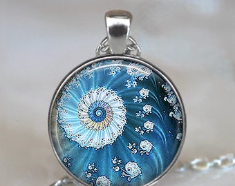 Blue Ocean Fractal necklace, fractal pendant, fractal art necklace ocean sea necklace math necklace mathematics gift key chain key ring