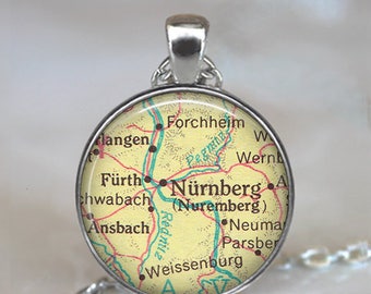 Nuremberg map necklace, Nuremberg, Germany map pendant map jewelry Furth Germany map travel gift key chain key ring key fob