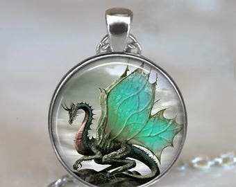 Jade-Winged Dragon necklace, brooch pin or key chain, Jade Dragon gift dragon wing pendant fantasy art necklace key ring key fob