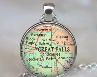 Great Falls, Montana map necklace or key chain, Great Falls MT map pendant hometown gift going away gift map gift keychain key ring key fob