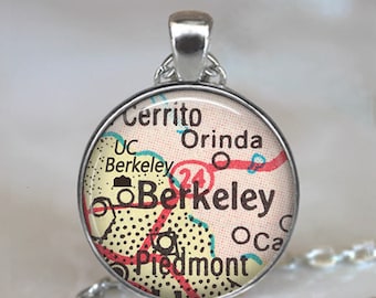 University of California Berkeley necklace, key chain or map brooch, UC Berkeley student gift graduation gift Berkeley CA map key ring fob