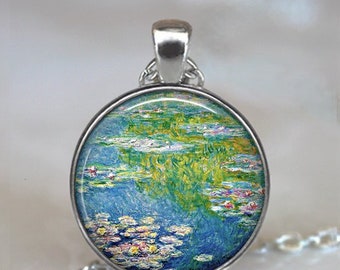 Monet's Water Lily Pond art pendant, water lily necklace, Monet art pendant art teacher gift art student gift  key ring key chain fob G151