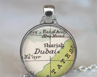 Dubai map necklace or keychain, Dubai UAE map gift for traveler Middle East travel gift Sharjah UAE key fob key chain key ring M273