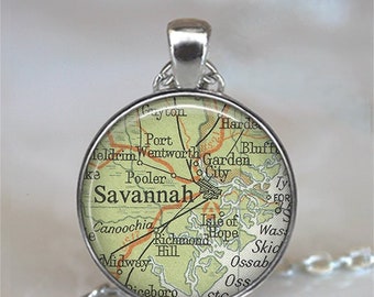 Savannah, Georgia map necklace, Savannah necklace Savannah pendant map jewelry travel jewelry  keychain key chain key ring fob