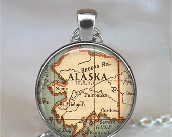 Alaska map pendant, Alaska map necklace Alaska pendant Alaska necklace map jewelry map jewellery key chain keychain key ring key fob