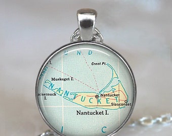 Nantucket map pendant, Nantucket necklace, Nantucket Island map jewelry, Nantucket pendant vacation travel gift key chain key ring key fob