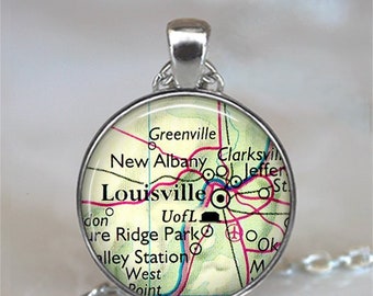 University of Louisville map necklace, key chain or brooch, college map gift, graduation gift student gift Louisville KY map gift key ring