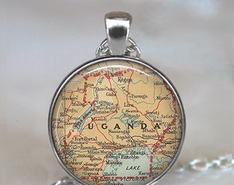 Uganda map necklace, key chain or brooch pin, adoption jewelry adoption gift map gift home country key ring key fob M100