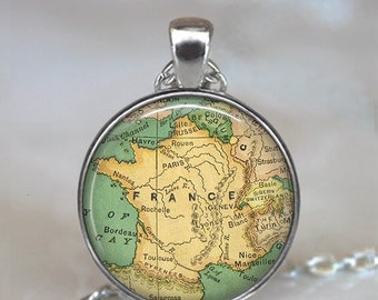 France map pendant, France map necklace, France necklace, France pendant, map jewelry travel gift key chain key fob key ring