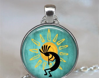 Kokopelli Sun Dance necklace or key chain, Southwest jewelry good luck charm flute player fertility diety fertility god keychain key chain