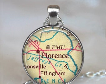 Francis Marion University necklace or key chain, FMU pendant Florence South Carolina map graduation gift college student gift key ring fob