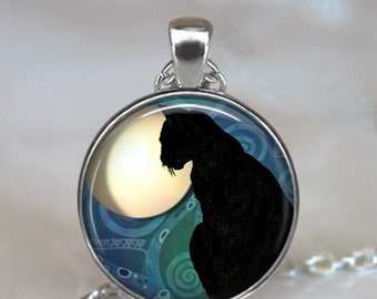 Black Cat Moon pendant, black cat jewelry Halloween pendant black cat necklace witch's cat pendant key chain key ring fob