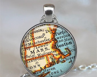 Massachusetts state map necklace, key chain or brooch, state map jewelry map gift  travel gift state employee gift keychain key ring key fob