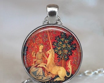 Lady and the Unicorn pendant, unicorn tapestry pendant, unicorn necklace Renaissance jewelry Renaissance Faire key chain key ring key fob