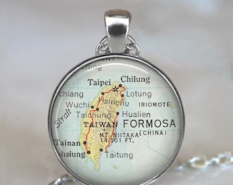 Taiwan map necklace, brooch pin or key chain, Taiwan map gift, map jewelry travel gift home country Taipei map keychain key ring fob