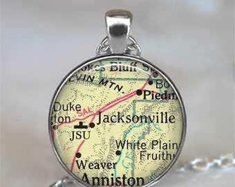 Jacksonville State University necklace or key chain, JSU pendant Jacksonville AL map gift graduation gift college student gift key ring