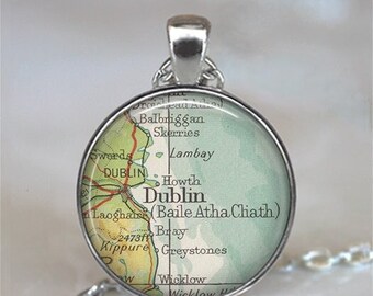 Dublin map necklace or key chain, Dublin Ireland map gift, Dublin necklace, travel gift hometown map jewelry keychain key ring key fob