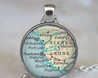 Sierra Leone map necklace, brooch pin or key chain, Sierra Leone Africa map gift Sierra Leone adoption gift keychain key ring key fob M31