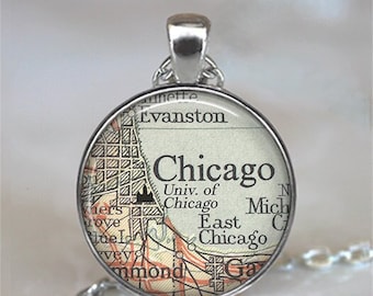 University of Chicago map necklace or key chain, UChicago graduation gift Chicago Illinois map gift college student gift key ring fob