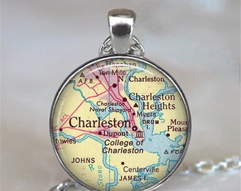 College of Charleston necklace, key chain or brooch pin Charleston South Carolina map graduation gift college student gift key ring fob