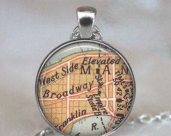 Broadway map necklace, key chain or brooch, Times Square map gift actress gift, Empire State Building theater gift thespian key ring fob