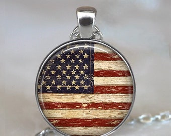 American Flag necklace, American Flag pendant, American Flag jewelry key chain key ring fob Americana Independence Day jewelry 4th of July