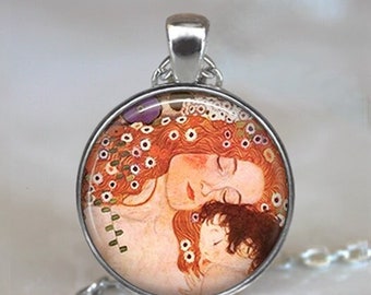 Klimt's Mother and Child art pendant, Klimt art jewelry pendant, Mother's Day gift baby shower gift for Mom key chain key ring key fob