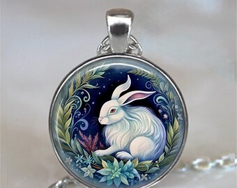 Twilight Garden Bunny necklace, key chain or brooch, bunny rabbit gift Easter Bunny jewelry Easter gift animal lover key ring key fob