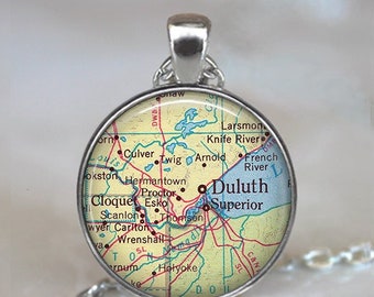 Duluth, Minnesota map pendant Duluth map necklace Duluth pendant, Duluth necklace Duluth keychain key chain key fob key ring