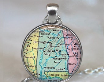 Alabama map pendant, Alabama map necklace, Alabama state map jewelry, Alabama necklace, Alabama pendant keychain key chain key ring key fob