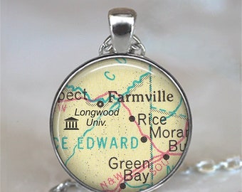 Longwood University key chain, brooch pin or necklace, Farmville Virginia map gift college student gift graduation gift key ring fob