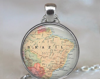 Brazil map pendant, Brazil pendant, Brazil map jewelry, Brazil necklace map gift map jewellery travel gift key chain key ring key fob