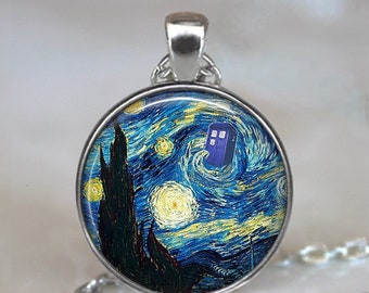 Dr Who Starry Night brooch pin, necklace or key chain, Vincent and the Doctor Dr Who Tardis gift Tardis jewelry keychain key ring G39