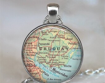 Uruguay map necklace or key chain, South America map jewelry Montevideo map gift home country map gift travel gift keychain key ring key fob