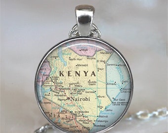 Kenya map necklace or key chain, Kenya pendant Nairobi map necklace travel memento travel gift Africa map gift keychain key ring fob