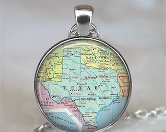 Texas map necklace, Texas state map jewelry, Texas map pendant Texas travel gift home state map jewelry key chain key fob key ring